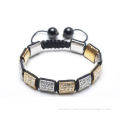 Shamballa Beaded Cuff Bracelets Jewellery With Clear Crystal And Topaz Alloy Square Beads